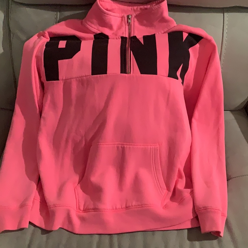 VS PINK Bright pink half zip sweatshirt